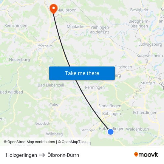 Holzgerlingen to Ölbronn-Dürrn map
