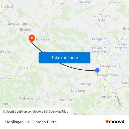 Möglingen to Ölbronn-Dürrn map