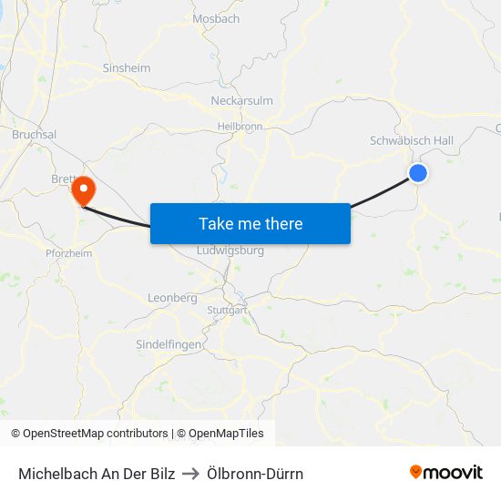 Michelbach An Der Bilz to Ölbronn-Dürrn map