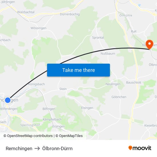 Remchingen to Ölbronn-Dürrn map