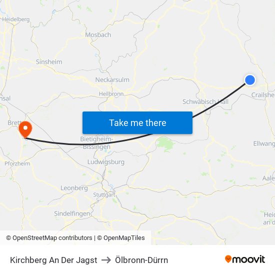 Kirchberg An Der Jagst to Ölbronn-Dürrn map