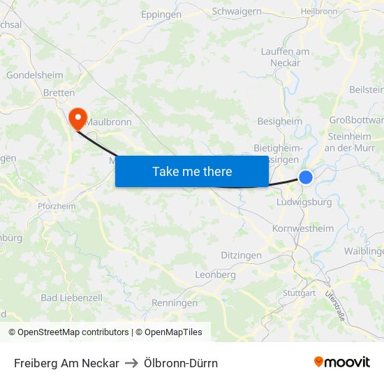 Freiberg Am Neckar to Ölbronn-Dürrn map