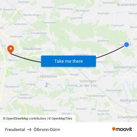 Freudental to Ölbronn-Dürrn map