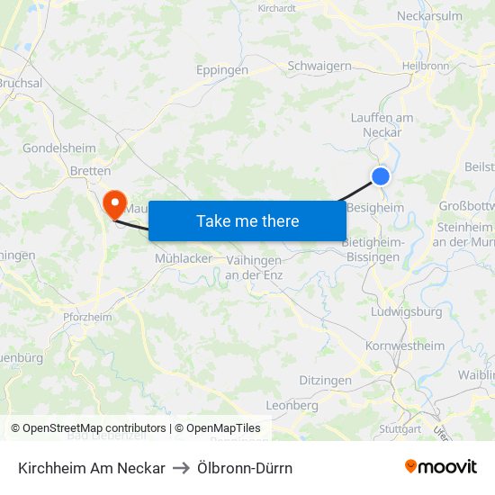 Kirchheim Am Neckar to Ölbronn-Dürrn map