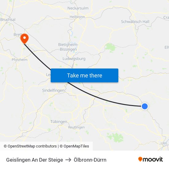 Geislingen An Der Steige to Ölbronn-Dürrn map