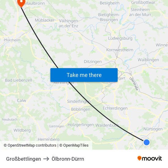 Großbettlingen to Ölbronn-Dürrn map