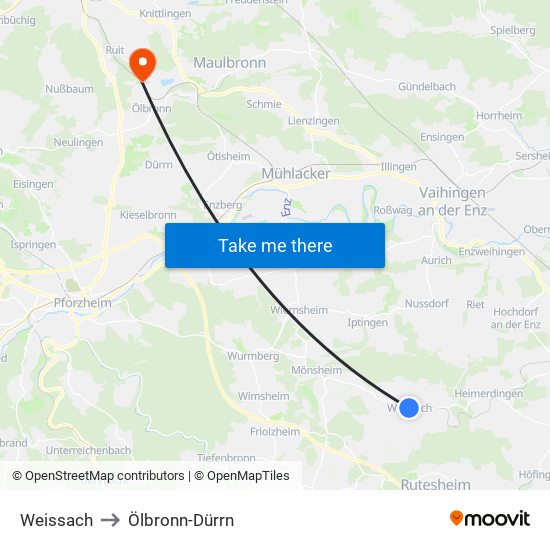 Weissach to Ölbronn-Dürrn map
