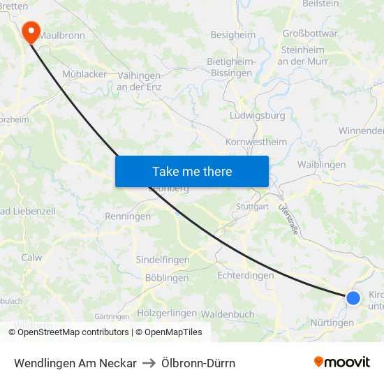 Wendlingen Am Neckar to Ölbronn-Dürrn map