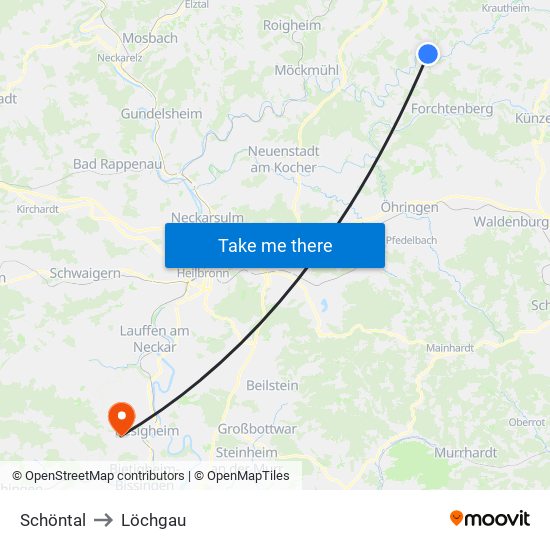 Schöntal to Löchgau map