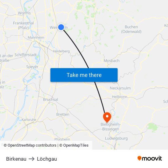 Birkenau to Löchgau map