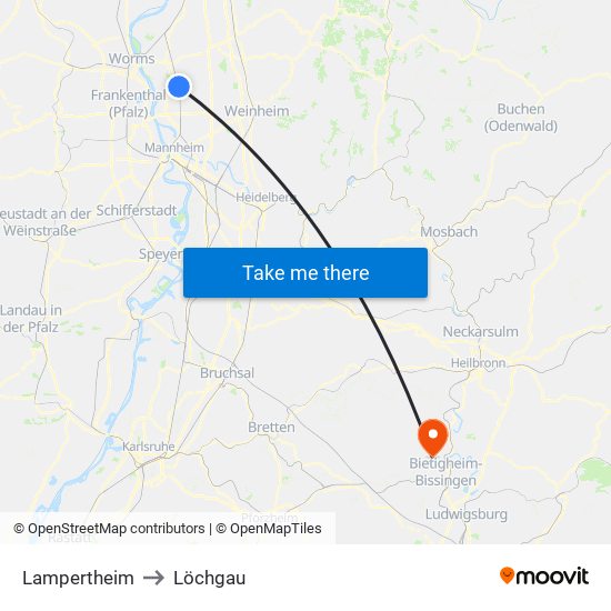 Lampertheim to Löchgau map