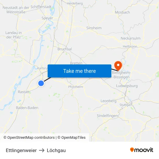 Ettlingenweier to Löchgau map