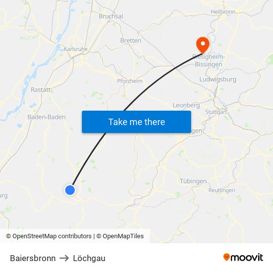 Baiersbronn to Löchgau map