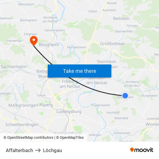 Affalterbach to Löchgau map