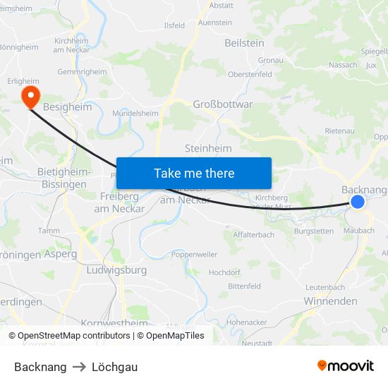 Backnang to Löchgau map