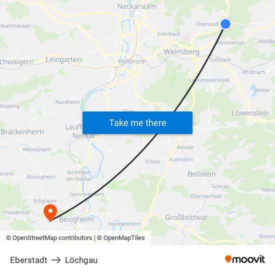 Eberstadt to Löchgau map