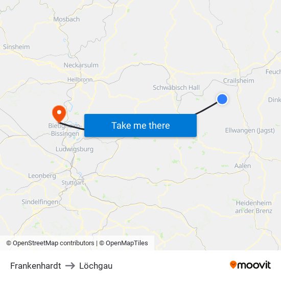 Frankenhardt to Löchgau map