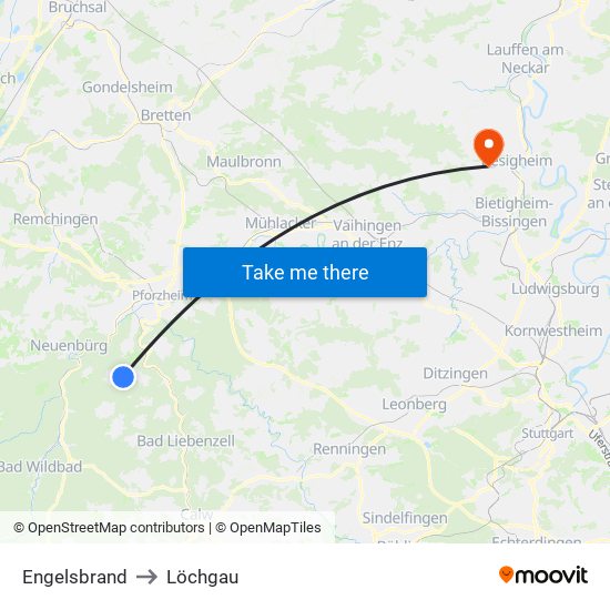 Engelsbrand to Löchgau map