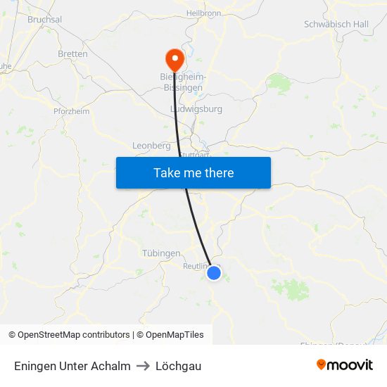 Eningen Unter Achalm to Löchgau map