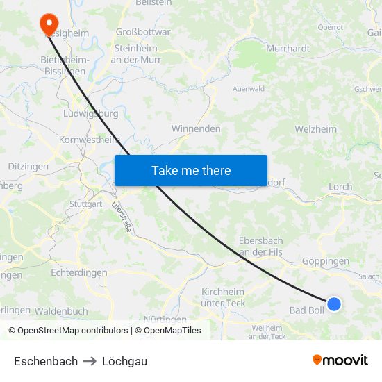 Eschenbach to Löchgau map