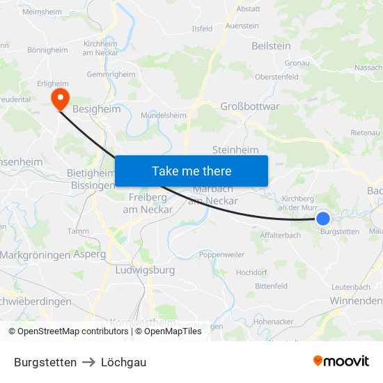 Burgstetten to Löchgau map