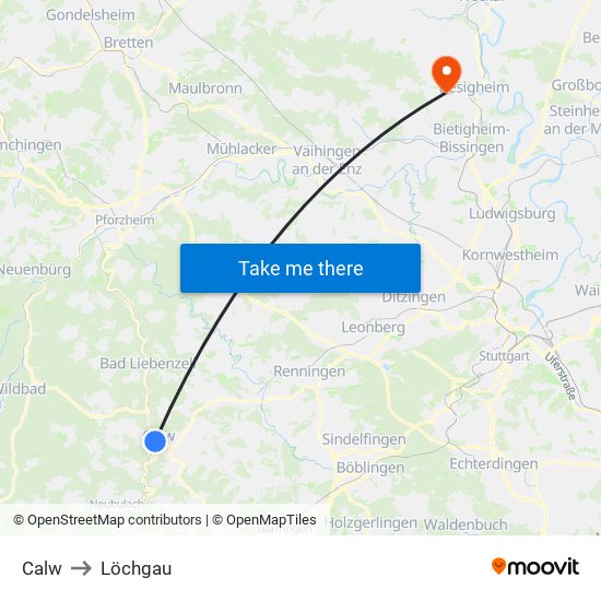 Calw to Löchgau map