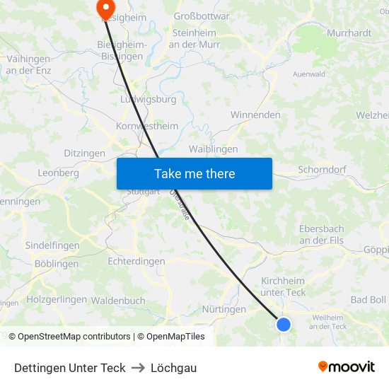 Dettingen Unter Teck to Löchgau map