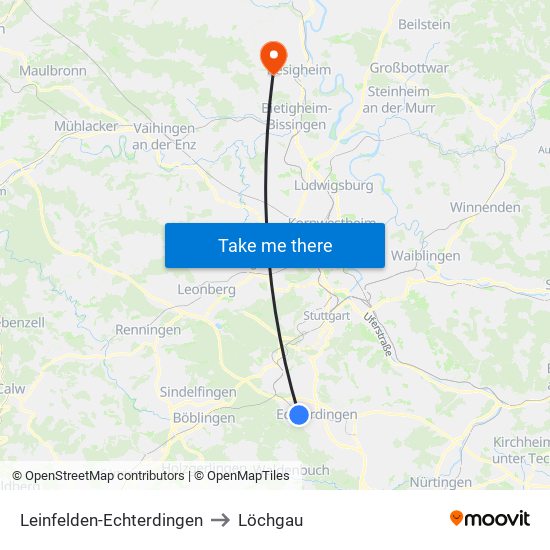 Leinfelden-Echterdingen to Löchgau map