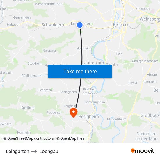 Leingarten to Löchgau map