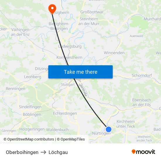 Oberboihingen to Löchgau map