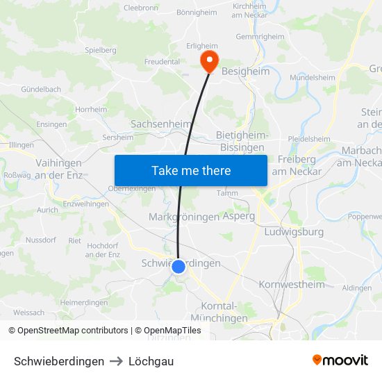 Schwieberdingen to Löchgau map