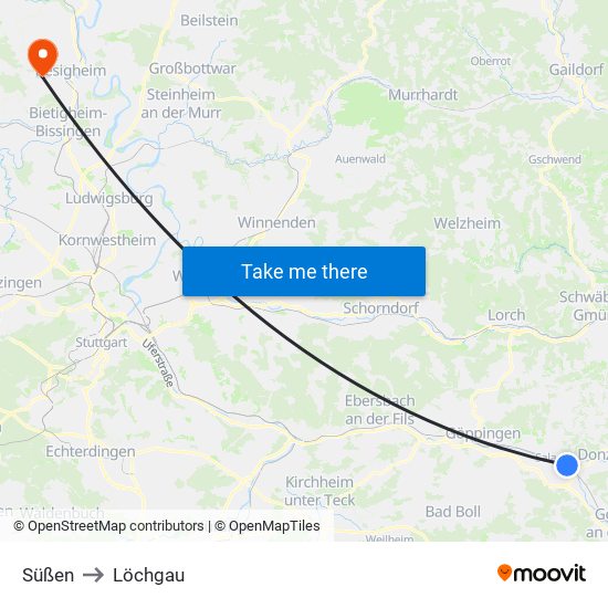 Süßen to Löchgau map