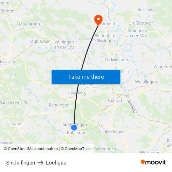 Sindelfingen to Löchgau map