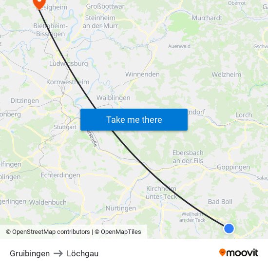 Gruibingen to Löchgau map