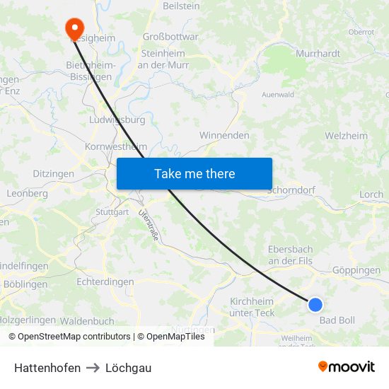 Hattenhofen to Löchgau map