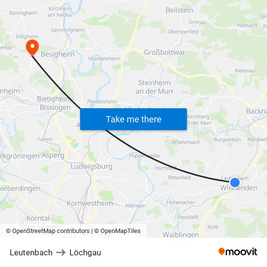 Leutenbach to Löchgau map