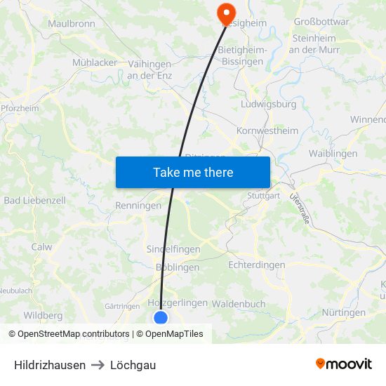 Hildrizhausen to Löchgau map