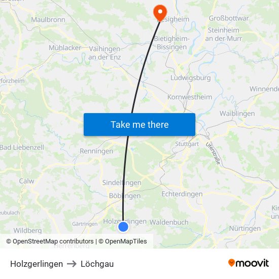 Holzgerlingen to Löchgau map