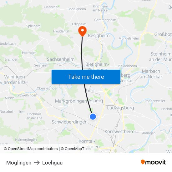 Möglingen to Löchgau map