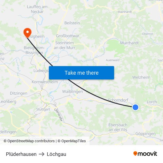 Plüderhausen to Löchgau map