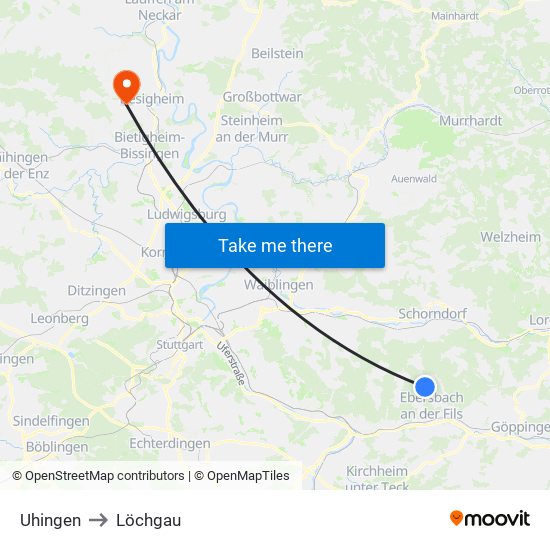 Uhingen to Löchgau map