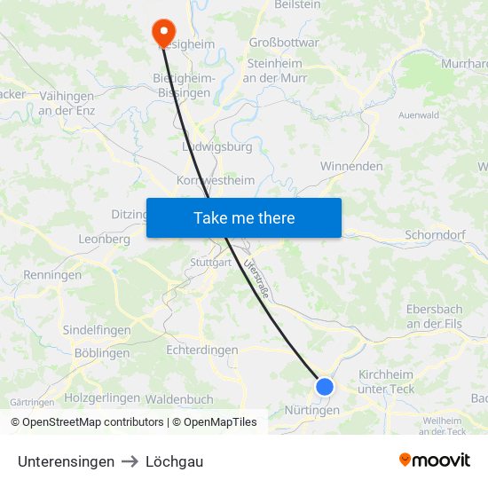 Unterensingen to Löchgau map