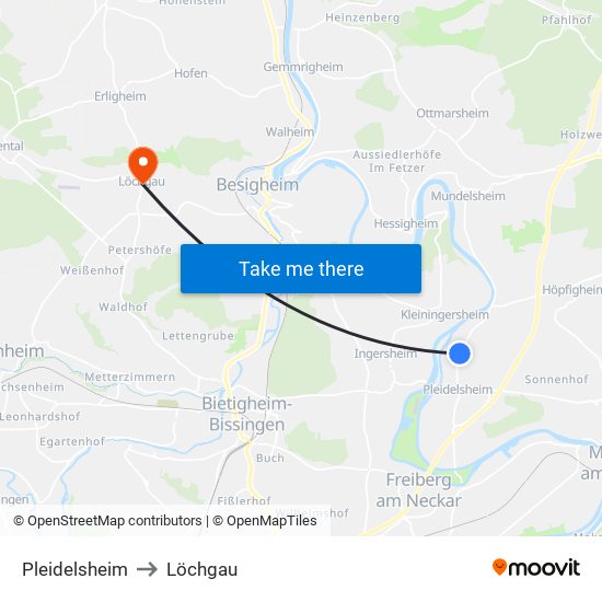 Pleidelsheim to Löchgau map