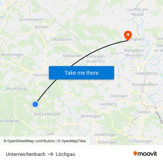 Unterreichenbach to Löchgau map