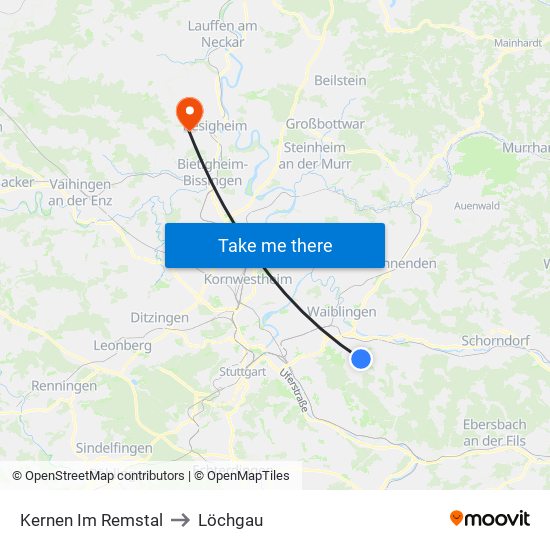 Kernen Im Remstal to Löchgau map