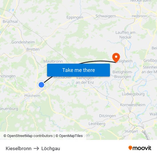 Kieselbronn to Löchgau map