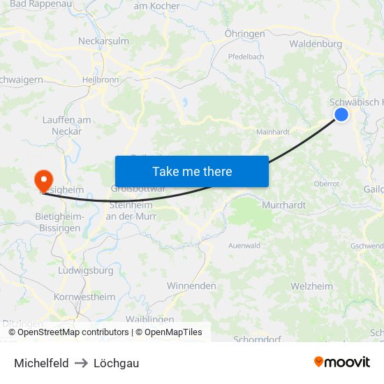 Michelfeld to Löchgau map