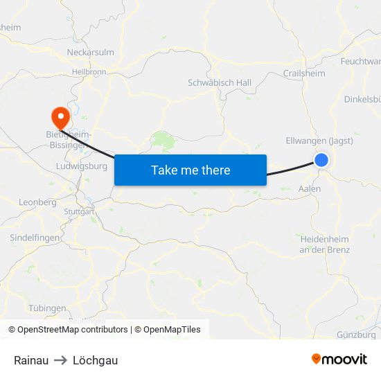 Rainau to Löchgau map