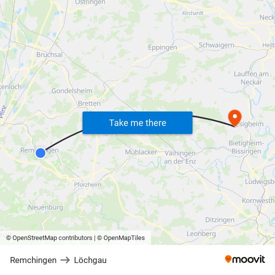 Remchingen to Löchgau map