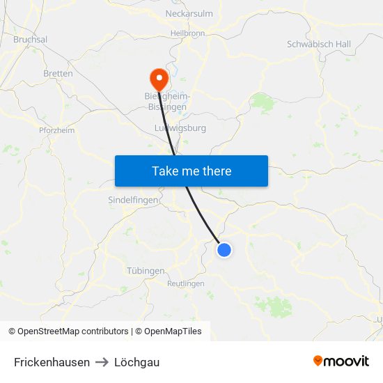 Frickenhausen to Löchgau map